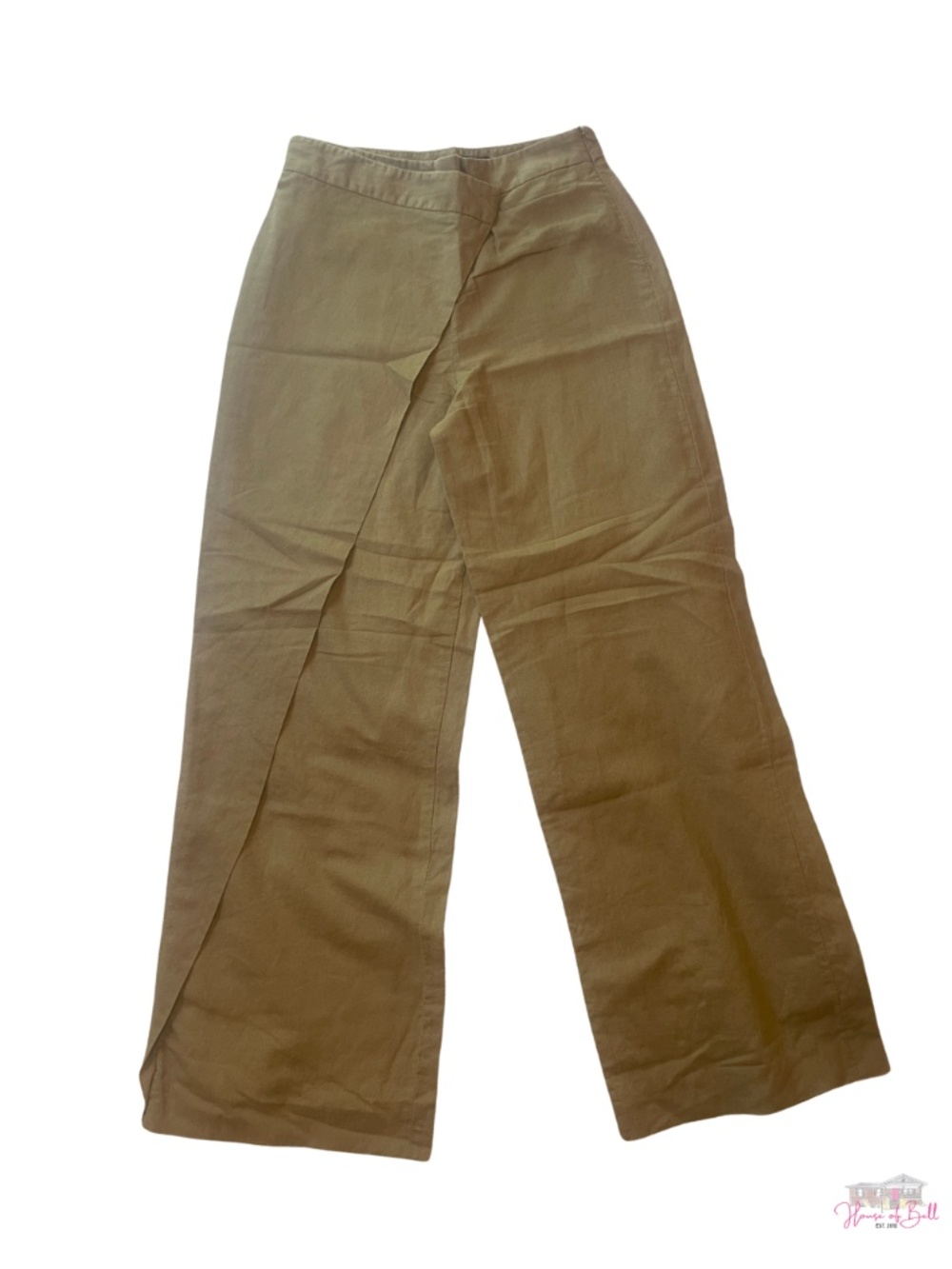 Zara Tan Linen Blend High Waist Wrap Wide Leg Trousers Size S Small Minimalist